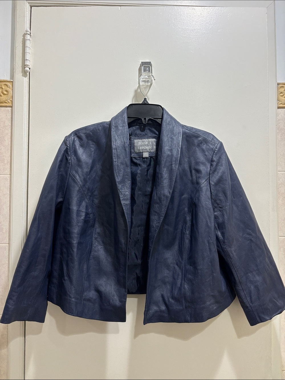 Jones New York Navy Open-Front Leather Jacket
